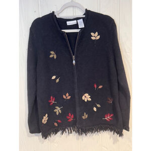 Croft & Barrow Zipper Cardigan Sweater Embroidery and fringe edging medium